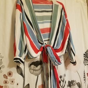 Zara striped tie blouse